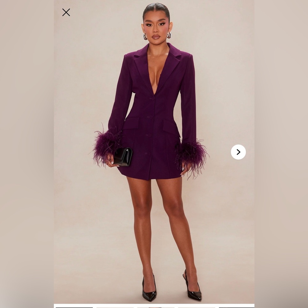 Fashion Nova Plum Feather Cuff Blazer Dress